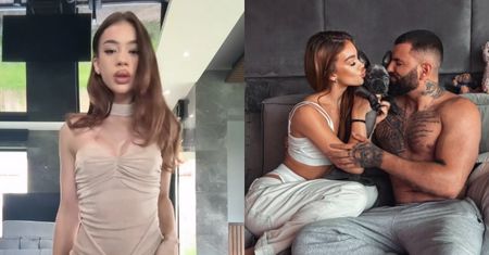 Dziewczyna Wojtka Goli eksponuje zoperowany biust w sukni z dekoltem