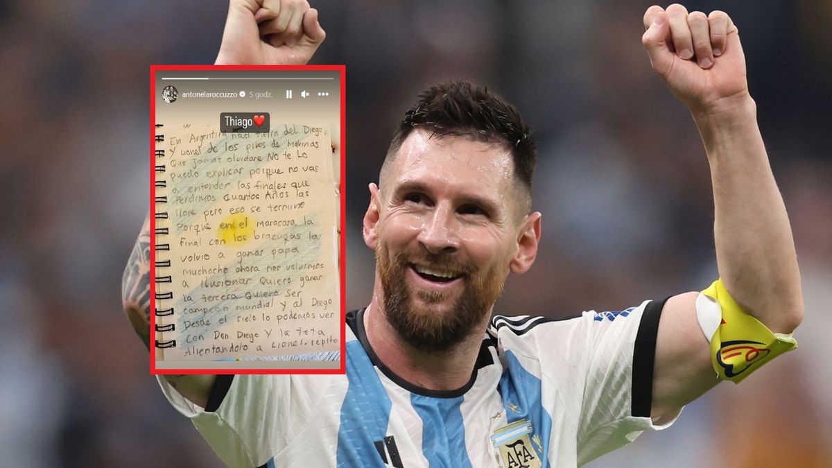 Getty Images / Clive Brunskill / Instagram/antonelaroccuzzo/ / Na zdjęciu: Lionel Messi, na małym zdjęciu: list Thiago Messiego