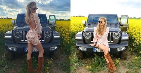 Promienna Marcelina Zawadzka i jej SAMOCHÓD pozdrawiają z pola rzepaku. Fani komentują: "SŁABO" (ZDJĘCIA)