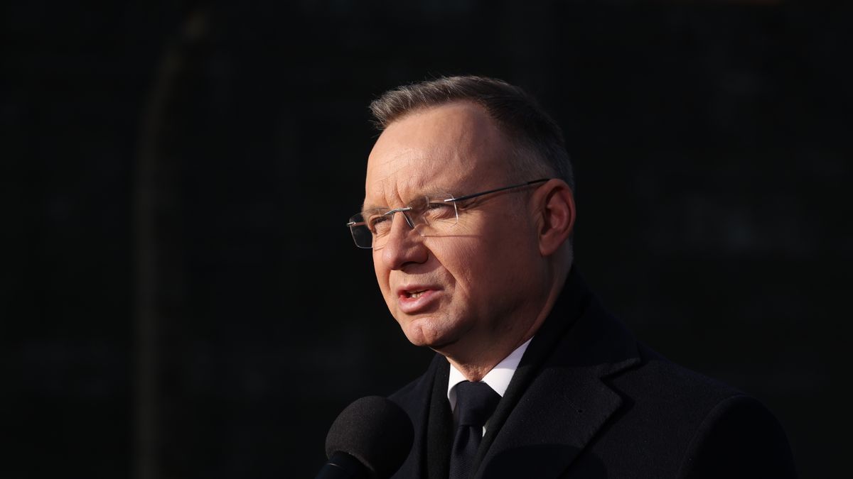 OSWIECIM, POLAND - JANUARY 27: Polish President Andrzej Duda speaks following a ceremony at the so-called "Death Wall" at the Auschwitz I former concentration camp site on the 80th anniversary of the liberation of the camp on January 27, 2025 in Oswiecim, Poland. The Nazis built and operated the Auschwitz complex of concentration camps during World War II initially for slave labor and later for the mass extermination of Jews and other undesirables. Approximately 1.1 million people died at Auschwitz, most of them in the notorious gas chambers of Auschwitz II-Birkenau. The Soviet Army liberated the camp in 1945. (Photo by Sean Gallup/Getty Images)