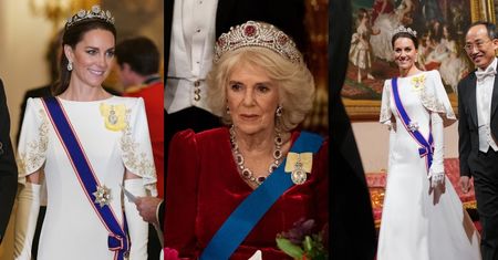 Kate Middleton ZACHWYCA w stroju księżniczki na królewskim bankiecie! Totalnie przyćmiła królową Camillę... (ZDJĘCIA)
