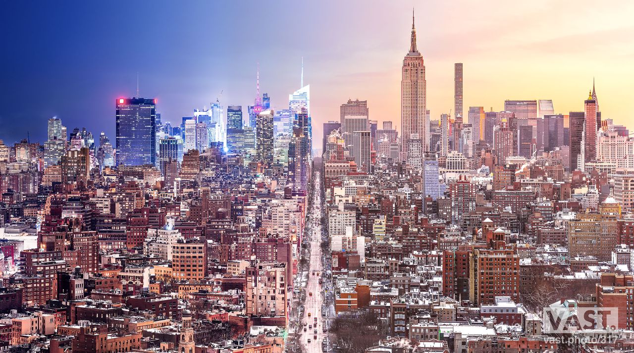 Wspaniała panorama Nowego Jorku, która łączy dzień z nocą. 105 zdjęć dało 620 Mpix