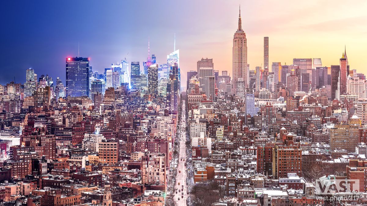 Wspaniała panorama Nowego Jorku, która łączy dzień z nocą. 105 zdjęć dało 620 Mpix 1