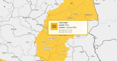 IMGW ostrzega przed gęstą mgłą. Alerty dla ośmiu województw, także na Mazowszu!