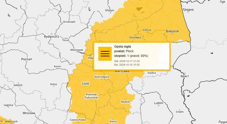 IMGW ostrzega przed gęstą mgłą. Alerty dla ośmiu województw, także na Mazowszu!