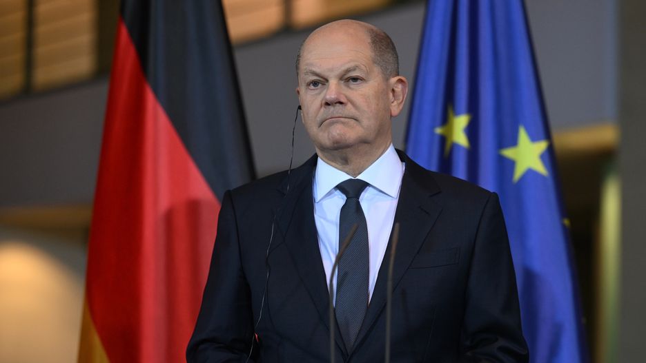 BERLIN, GERMANY - NOVEMBER 17: Turkish President Recep Tayyip Erdogan (not seen) and German Chancellor Olaf Sholz hold a joint press conference in Berlin, Germany on November 17, 2023. (Photo by Halil Sagirkaya/Anadolu via Getty Images)