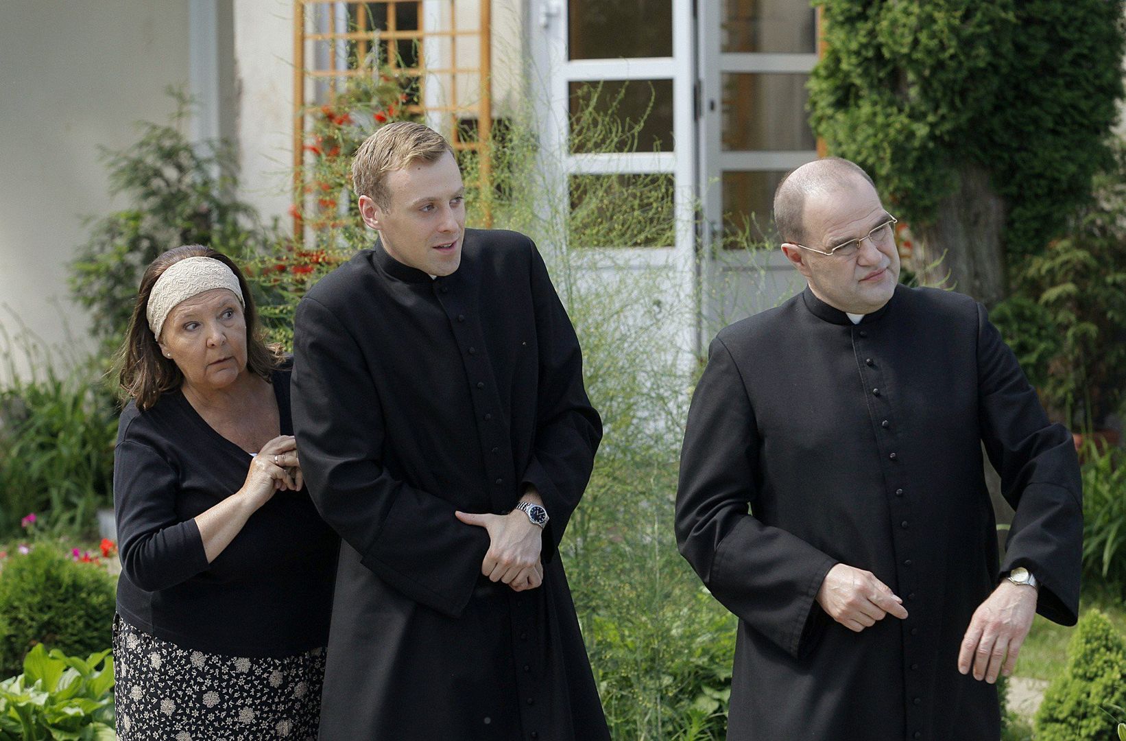 Marta Lipińska, Mateusz Rusin i Cezary Żak w serialu &#34;Ranczo&#34;