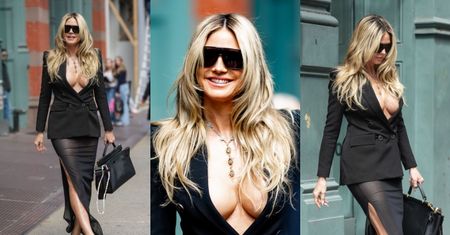 Heidi Klum hipnotyzuje przechodniów głębokim dekoltem i nogami do nieba w Nowym Jorku