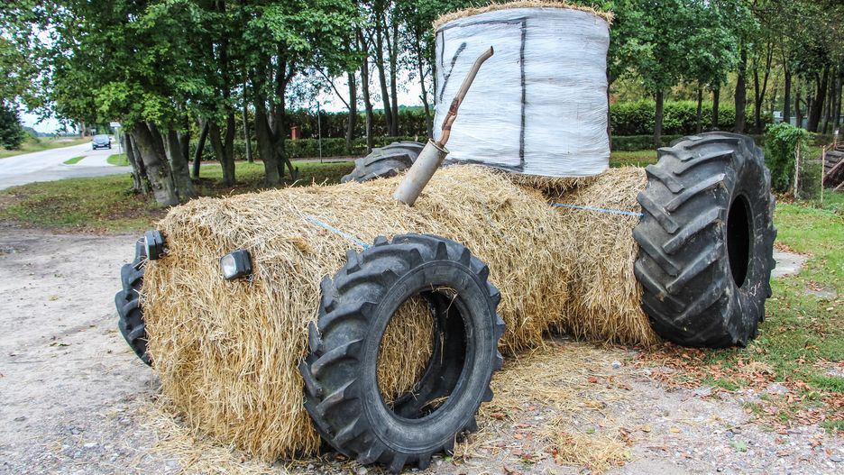 Straw installation in the shape of a big tractor made in occasion of Harvest Festival is seen in Zamarte, Poland, on 12 September 2019 Harvest festival (pol. Dozynki) is a Slavic harvest festival, it's usually celebrated on one of the Sundays following the end of the harvest season,to thank the reapers and their families for their work, both during the harvest and during the past year. (Photo by Michal Fludra/NurPhoto via Getty Images)