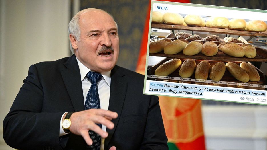 Białoruś. Polacy odwiedzający ten kraj są wykorzystywani przez propagandę Łukaszenki. Na małym zdjęciu wycinek z agencji: "Mieszkaniec Polski chwali chleb, masło i tanie paliwo"