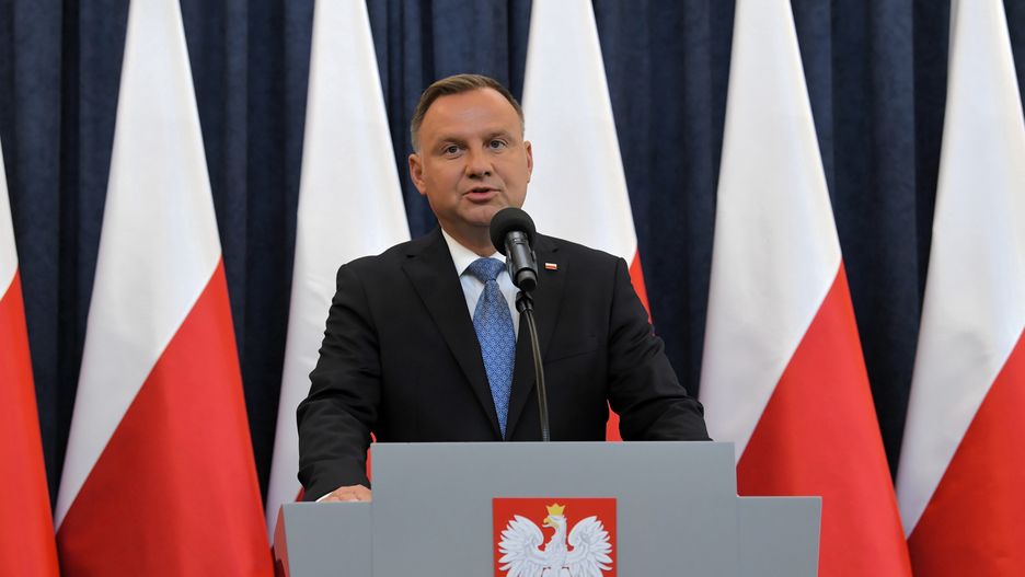 Prezydent Andrzej Duda podczas briefingu prasowego