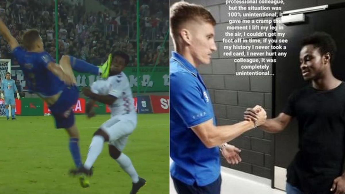 Zdjęcie okładkowe artykułu: Twitter / TVP Sport/Instagram Lech Poznan / Na zdjęciu: Joel Pereira (Lech Poznań) fauluje Ishamela Baidoo (Górnik Zabrze); po meczu lechita przeprosił rywala