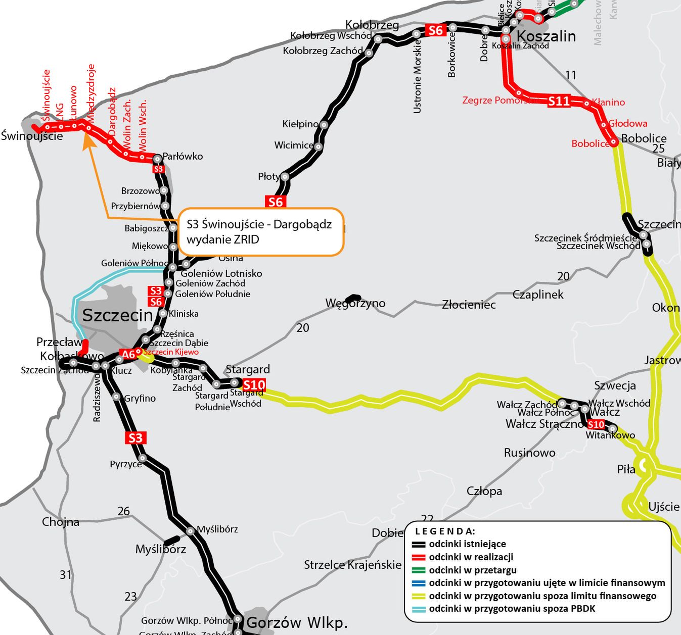 Mapa inwestycji na S3