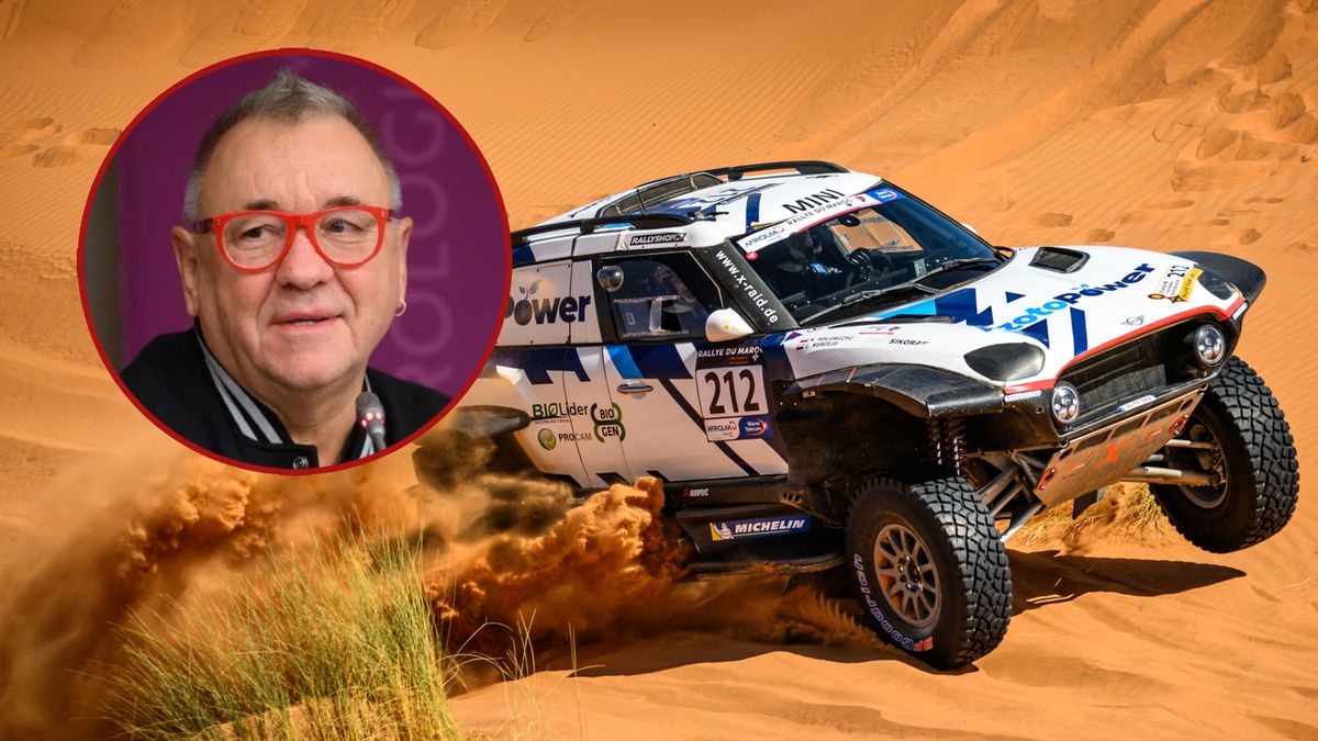 Materiały prasowe / X-Raid/PAP/Jakub Kaczmarczyk / Na zdjęciu: Krzysztof Hołowczyc, w kółeczku Jerzy Owsiak