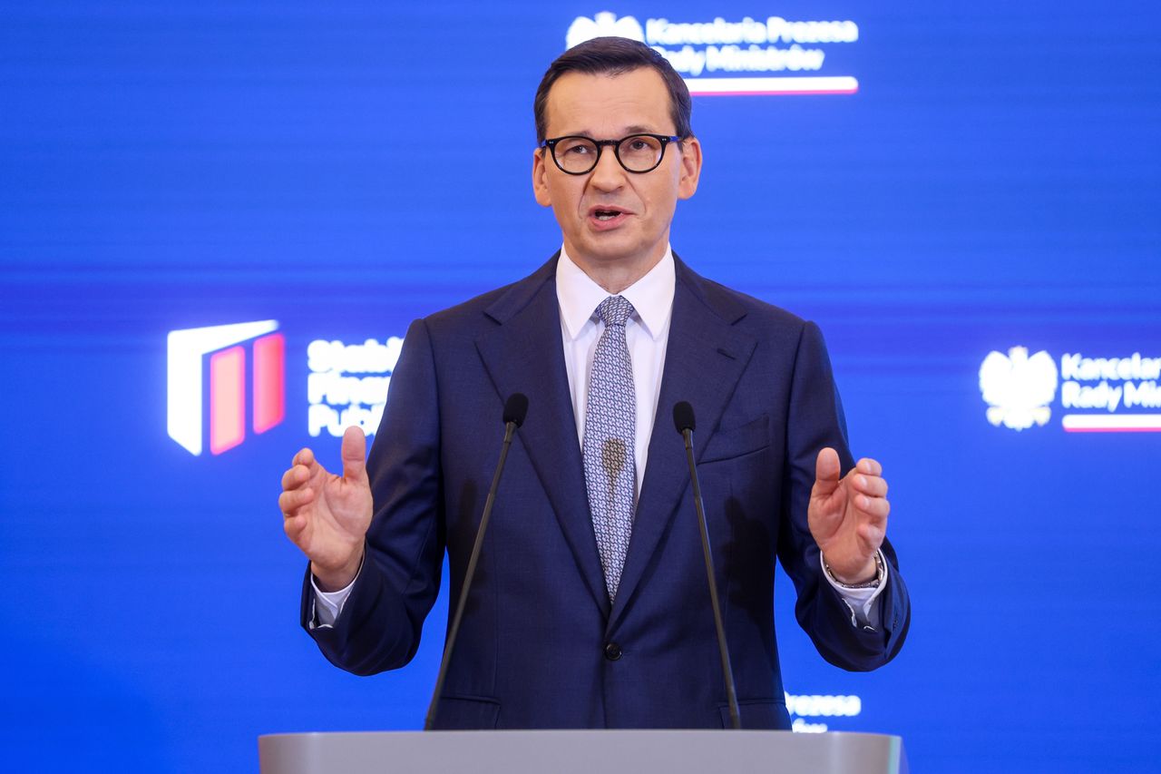 Premier Mateusz Morawiecki na konferencji prasowej w siedzibie Kancelarii Prezesa Rady Ministrów(aldg) PAP/Rafał Guz