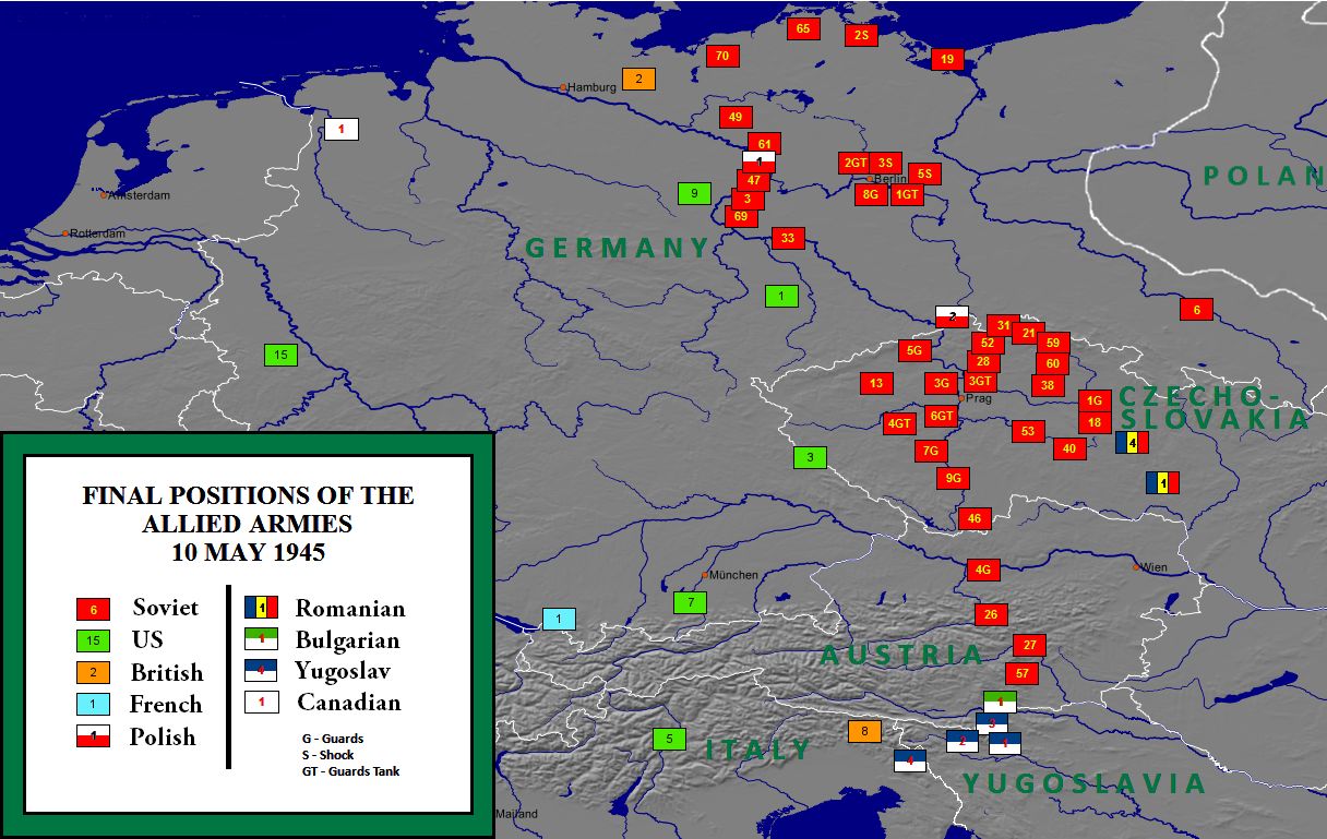 Lokalizacja armii aliantów tuż po zakończeniu II wojny światowej