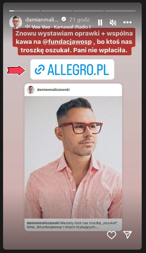 Daniel Maliszewski ponownie wystawił okulary na aukcję WOŚP