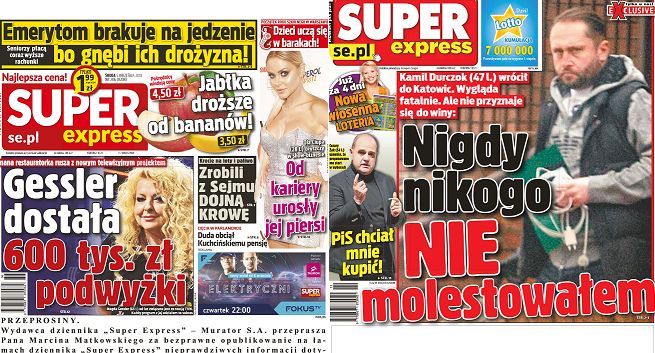„Super Express” jeszcze raz przeprasza Marcina Matkowskiego, bo poprzednie przeprosiny były zakryte i małą czcionką