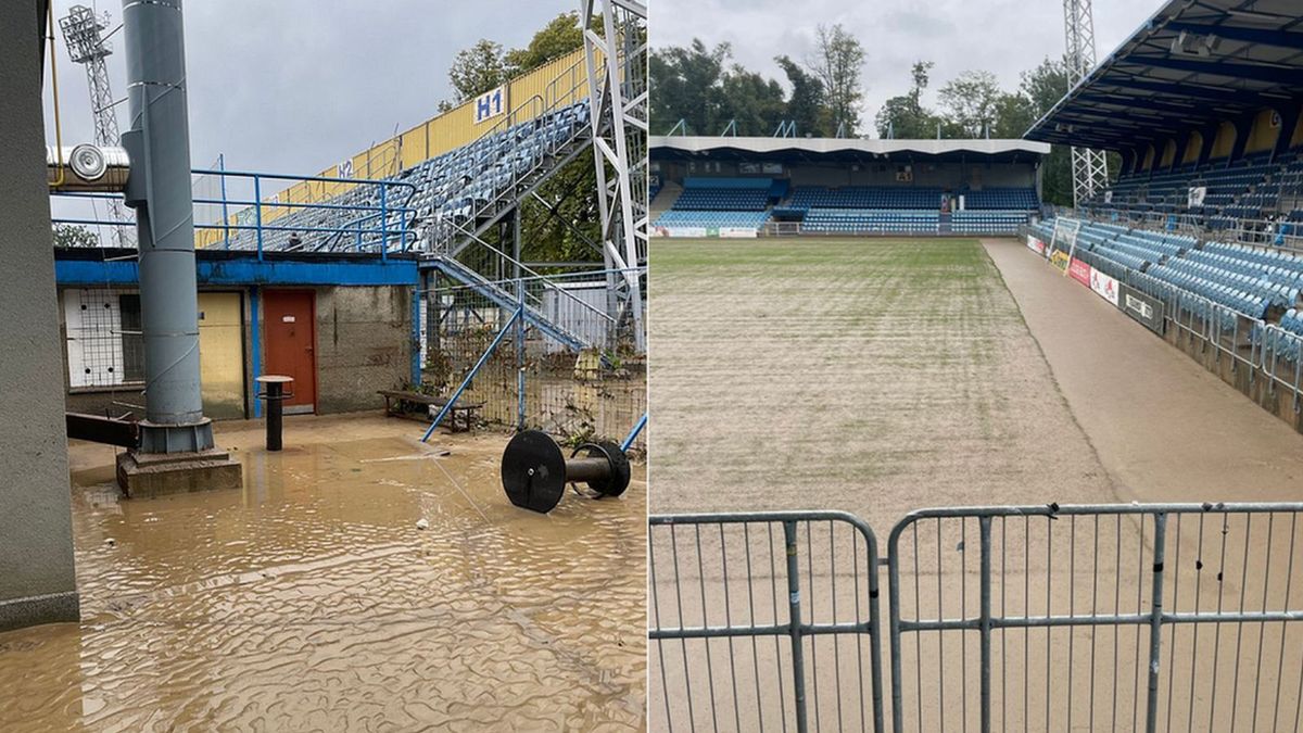 Twitter / x.com/sfcopava / Na zdjęciu: zalane obiekty sportowe SFC Opava