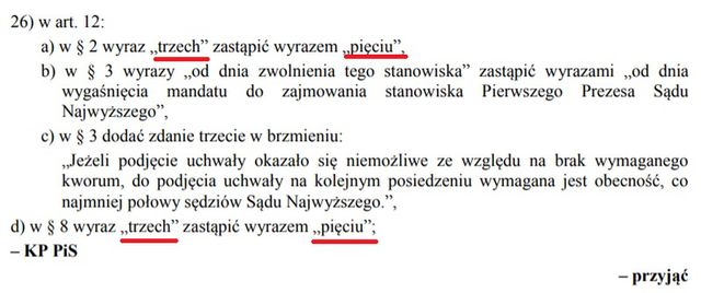 Poprawki PiS do ustawy o Sądzie Najwyższym.