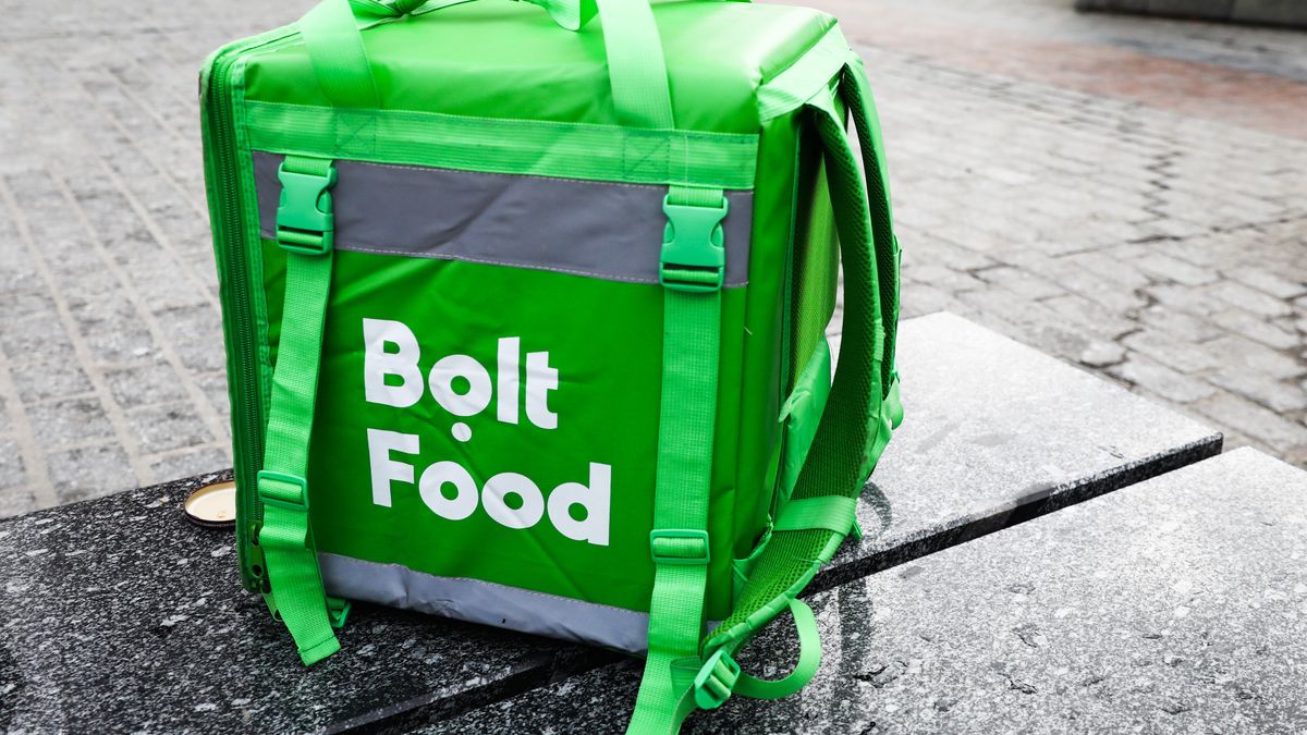 Bolt Food delivery bag is seen in the center of the city in Krakow, Poland on January 29, 2022. (Photo by Beata Zawrzel/NurPhoto via Getty Images)
