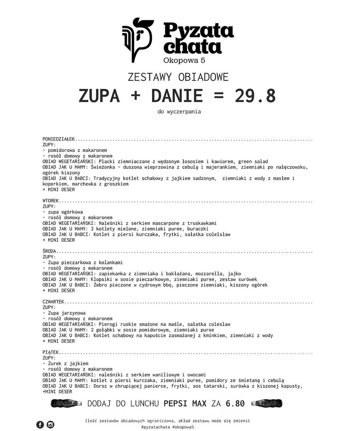 Pyzata Chata lunch 17-21 marca