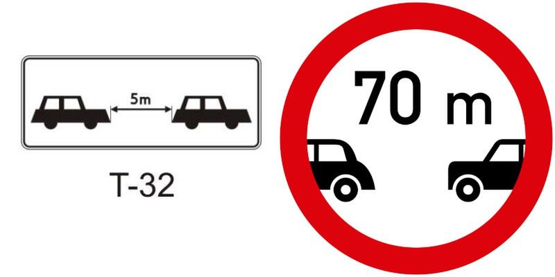 Po lewej polska tabliczka T-32, po prawej znak C10 przewidziany przez wiedeńską Konwencję o ruchu drogowym
