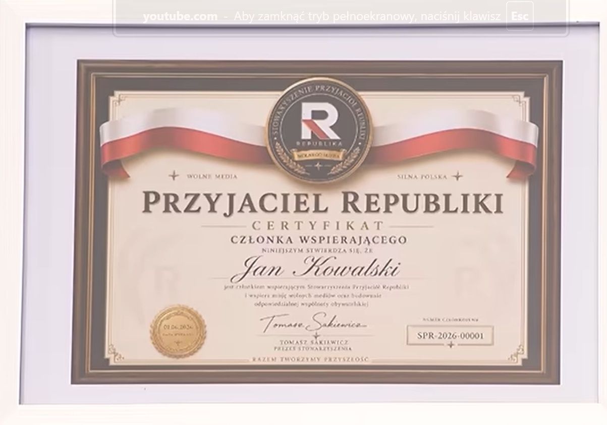 Certyfikat od TV Republika