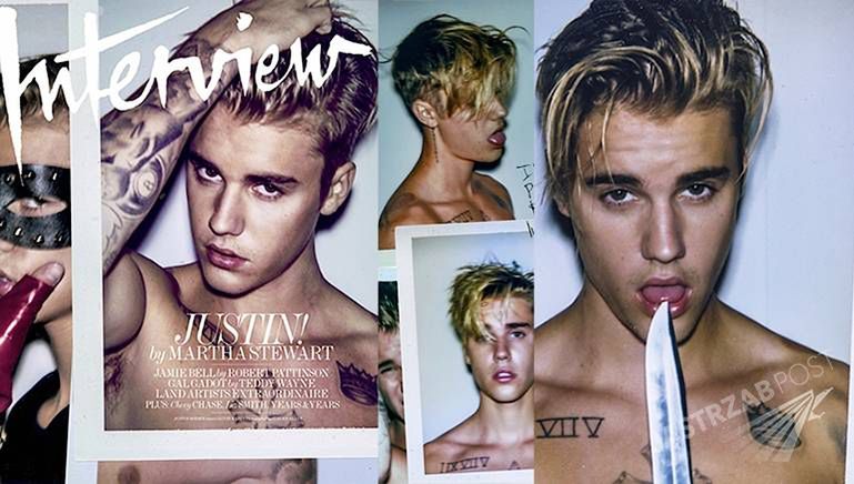 Justin Bieber z siniakami na plecach w sesji dla "Interview". Odsłonił ciało i pokazał nawet najbardziej intymne tatuaże [GALERIA]