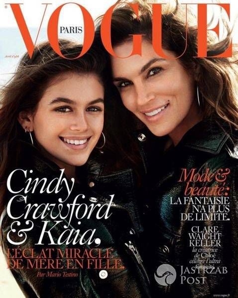 Cindy Crawford i jej córka Kaia Gerber na okładce "Vogue Paris, kwiecień 2016 (fot. Mario Testino)