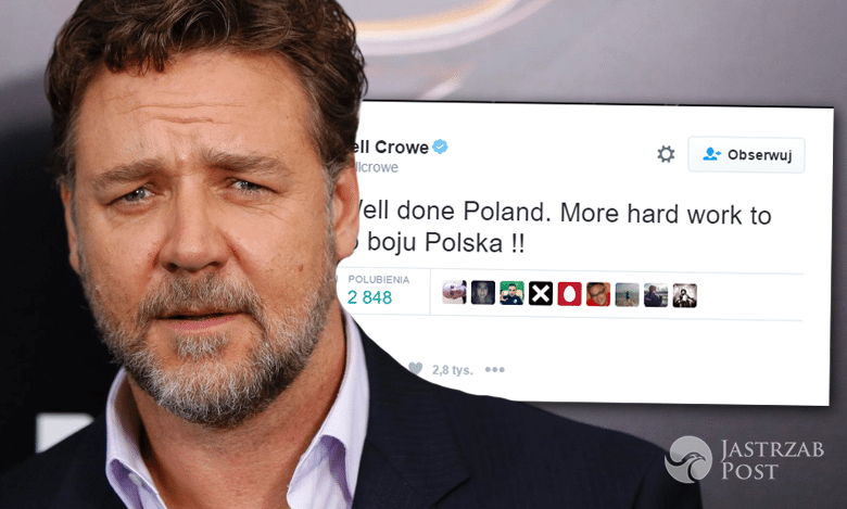 Russell Crowe komentuje mecz Polska-Ukraina na Twitterze! Tym razem napisał po polsku