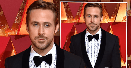 Oscary 2017: Stylowy Ryan Gosling w koszuli z żabotem. Ale zaraz... Gdzie jest jego żona Eva Mendes?