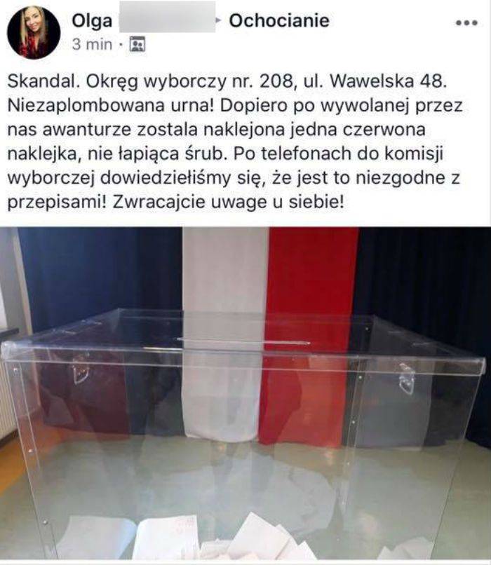 W urnie brakowało zabezpieczeń. 