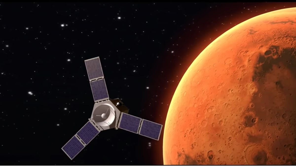 Wizualizacja wchodzenia sondy w orbitę Marsa