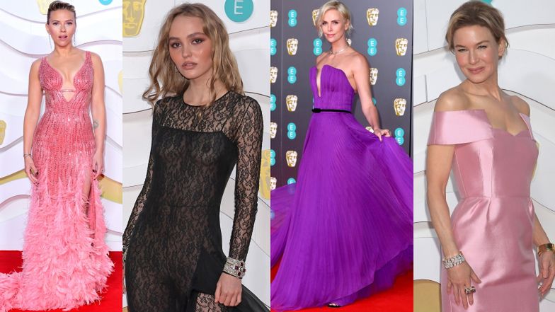 BAFTA 2020: biust Lily-Rose Depp w prześwitującym kombinezonie, jedwabna Renee Zellweger i Charlize Theron w fiolecie