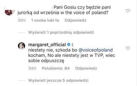 Margaret REZYGNUJE z jurorowania w "The Voice of Poland": "Niestety, jest w TVP, więc sobie ODPUSZCZĘ"