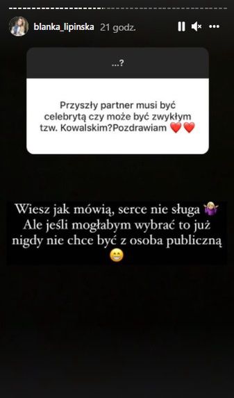 Relacja Blanki Lipińskiej na Instagramie
