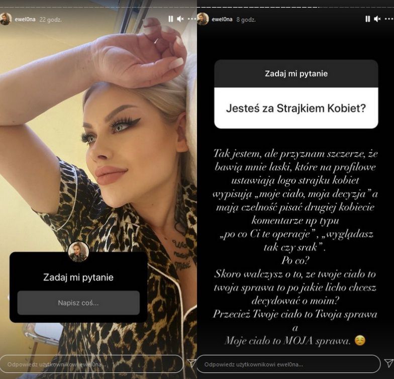 Ewel0na narzeka na wspierające Strajk Kobiet rodaczki: "Bawią mnie laski, które mają czelność pisać drugiej kobiecie: PO CO CI TE OPERACJE?!"