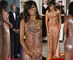 Michelle Obama w złotej sukni za 50 tysięcy złotych (ZDJĘCIA)