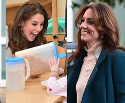 Uśmiechnięta Księżna Kate przyrządza płatki z mlekiem dla dzieci w przedszkolu (ZDJĘCIA)