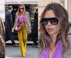 Wystrojona Victoria Beckham w oliwkowych spodniach własnego projektu za 2,5 tysiąca zadaje szyku w Paryżu (ZDJĘCIA)