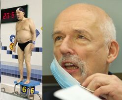 Janusz Korwin-Mikke solidaryzuje się z branżą fitness, prężąc ciało na basenie (FOTO)