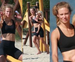 Julia Pietrucha eksponuje umięśniony brzuch, szalejąc z córką na sopockiej plaży (ZDJĘCIA)