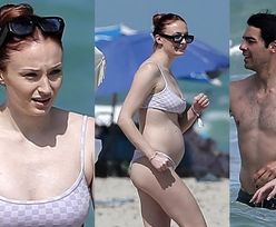 Sophie Turner prezentuje zaokrąglony brzuch, szalejąc na plaży z Joe Jonasem (ZDJĘCIA)