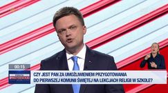 Debata prezydencka w TVP. Szymon Hołownia ostro o Andrzeju Dudzie. Poszło o rozdział Kościoła od państwa