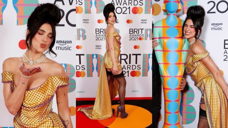 Brit Awards 2021. Dua Lipa flirtuje z obiektywami w pończochach i z gigantycznym kokiem (ZDJĘCIA)