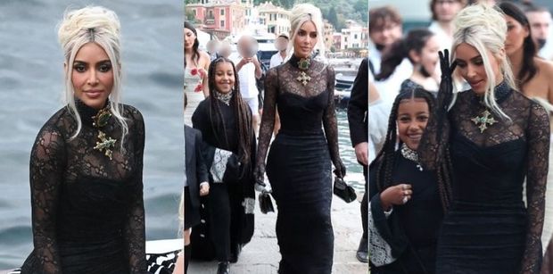 MROCZNE Kim Kardashian i North West podbijają Portofino na włoskim ślubie Kourtney i Travisa (ZDJĘCIA)