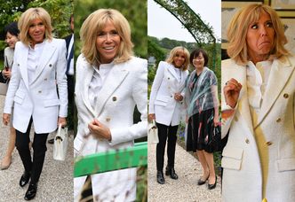 Modna Brigitte Macron prezentuje francuski szyk na spotkaniu z żoną premiera Japonii (ZDJĘCIA)