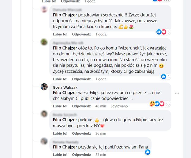 Partnerka Filipa Chajzera odpowiada