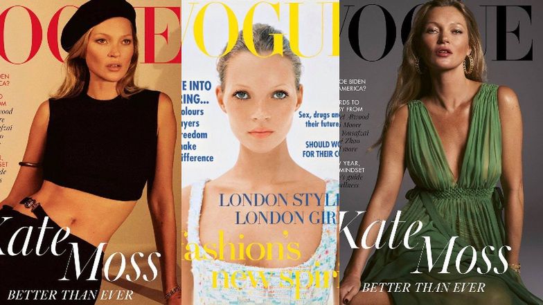 46-letnia Kate Moss hipnotyzuje na okładce brytyjskiego "Vogue'a". 28 lat wcześniej zadebiutowała na łamach biblii mody (ZDJĘCIA)